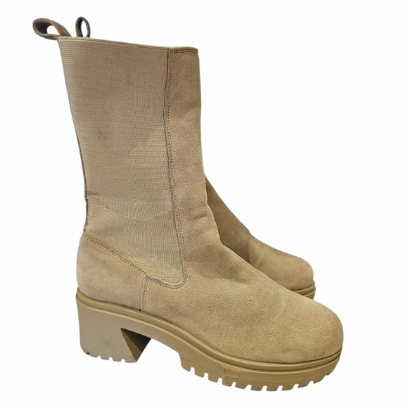 Steve Madden Chelsea Boots Beige Hesitant Round Toe Block Heel Sz.8 - Picture 4 of 7